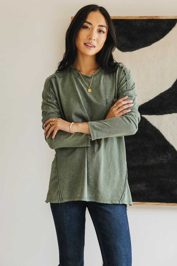 Long sleeves oversized top in sage 