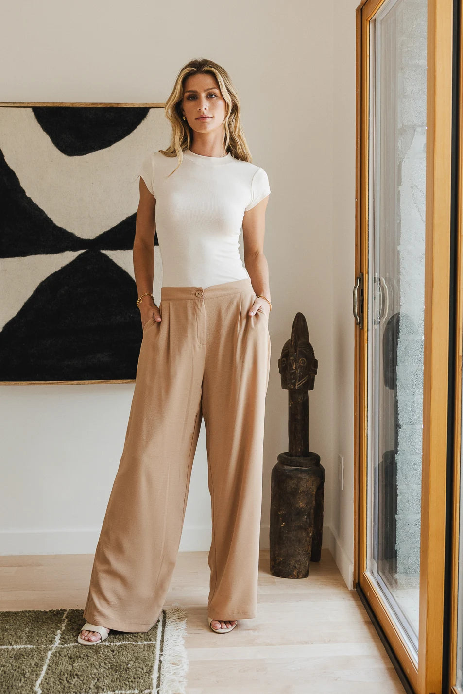 ShopVarenne | Crossover High Waist. Brown, Pleated Palazzo Pants.