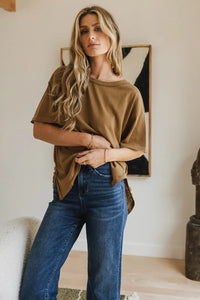 Knit oversized top in camel 