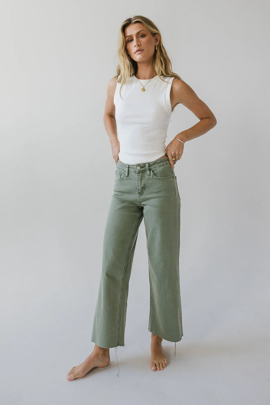 High rise wide leg jeans in green 