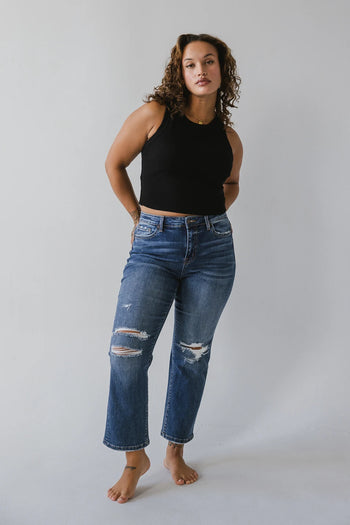 Medium wash straight leg jeans 