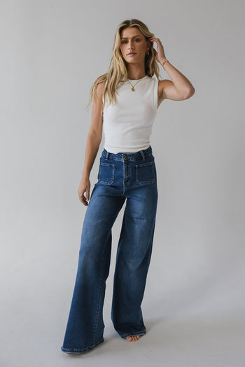 wide leg dark denim with front pockets