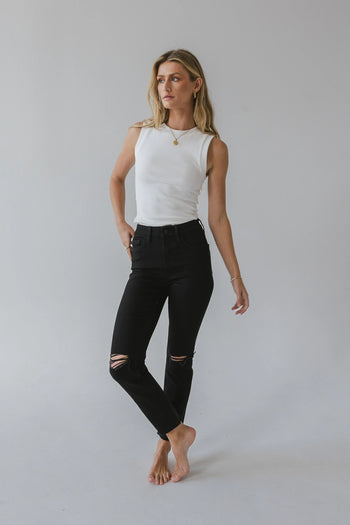 High rise distressed jeans in black 