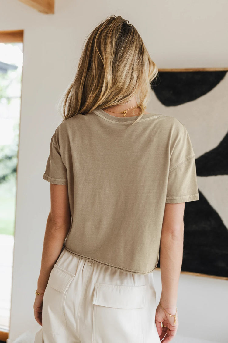 Knit cropped T-Shirt in beige 