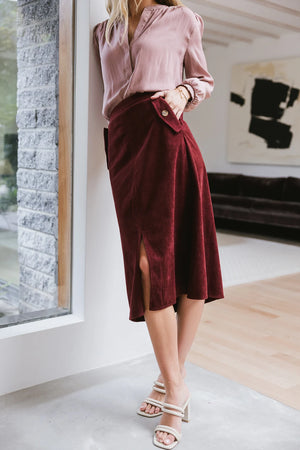 Savannah Corduroy Skirt in Wine - FINAL SALE
