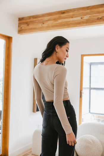 Knit crop top in mocha 