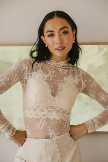 Mock neck top in cream 