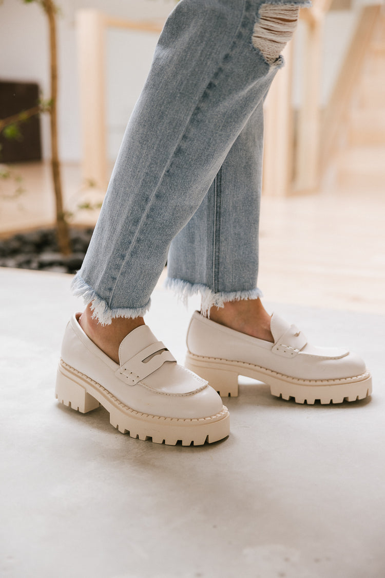 white loafer shoes with platform