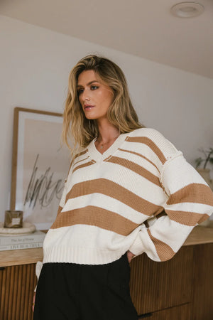 Brett Striped Sweater in Camel - FINAL SALE