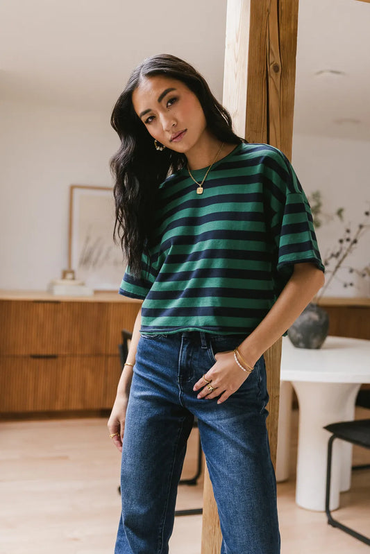 Cropped striped top in green 