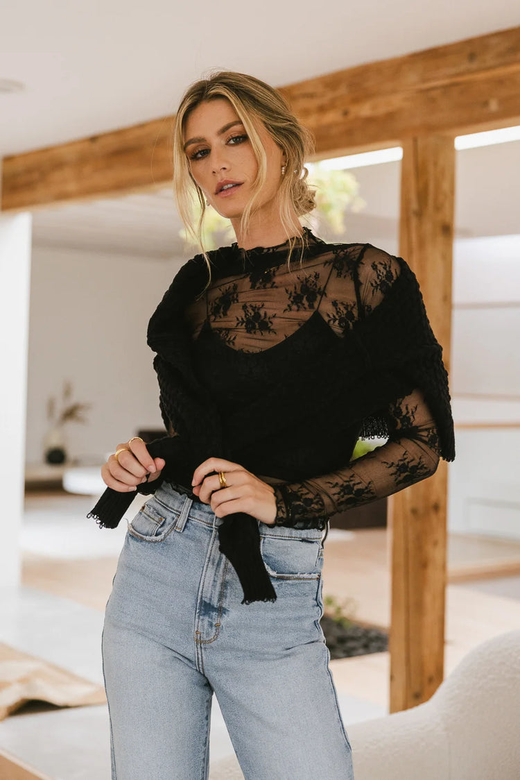 Knit lace top in black 