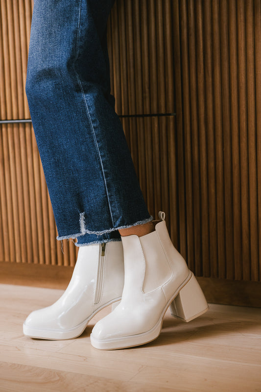 white chunky heel boot