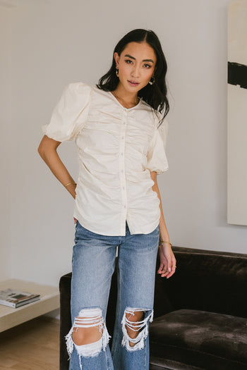 button front ruched blouse