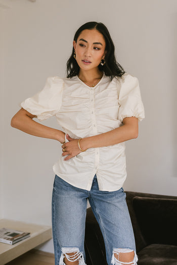 puff sleeve ruched top