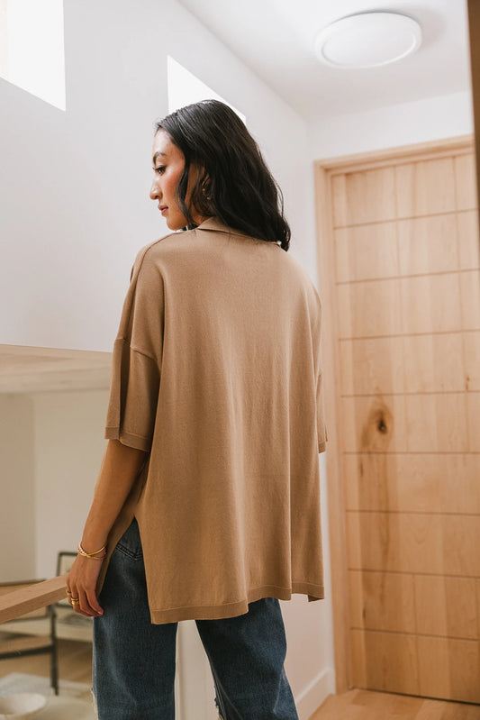 Oversized knit top in camel 