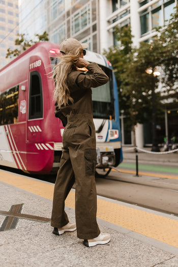 green jumpsuit with long sleeve