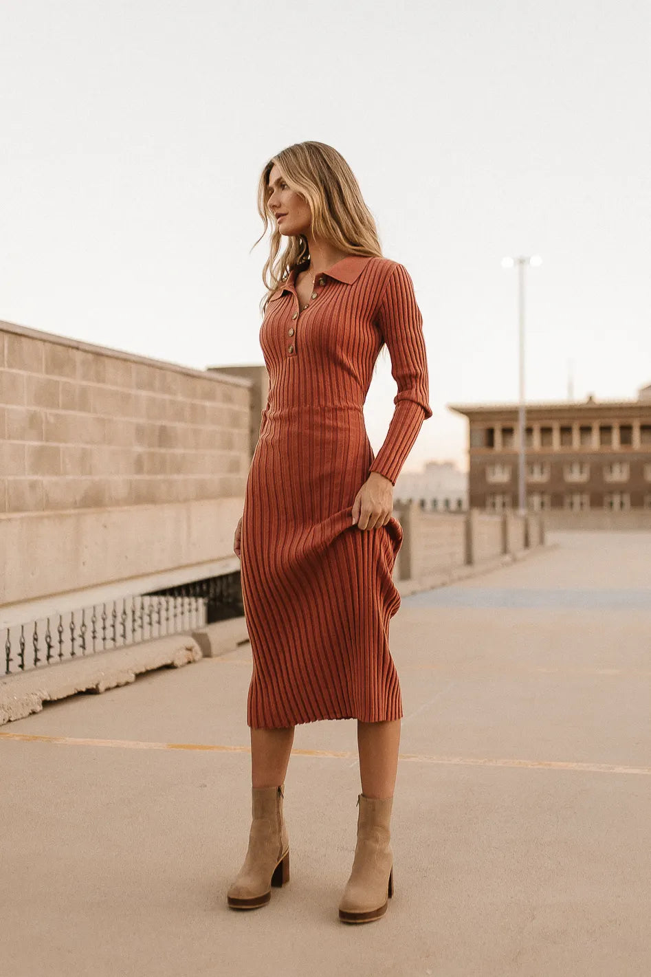 rust long sleeve dress
