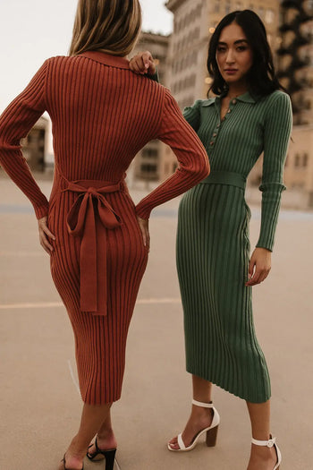 clay ribbed midi dress