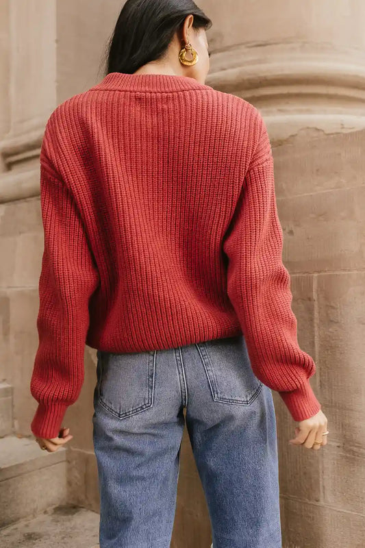 long sleeve red knit sweater 