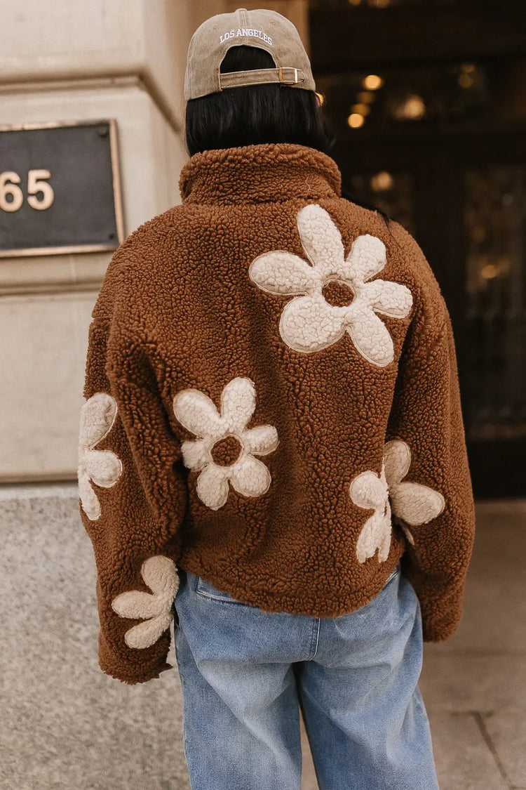 Teddy jacket in brown with flowers design 