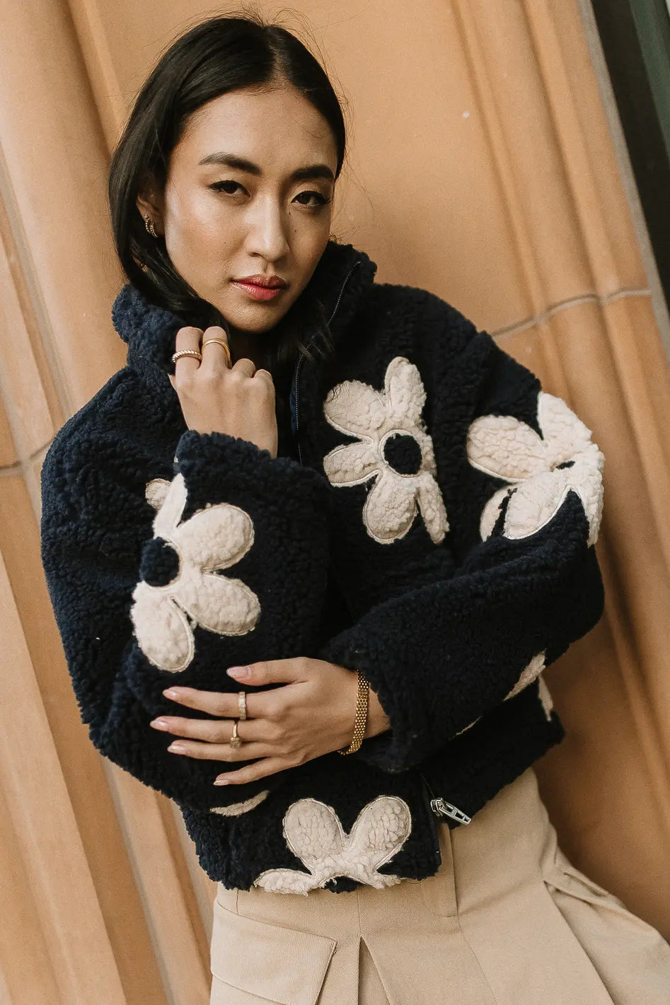 Blanknyc Flower Faux Shearling Zip Jacket In Flower Child