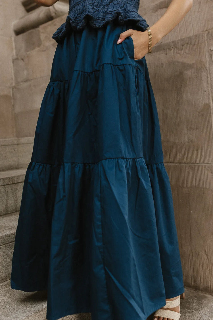 Two hand pockets maxi dress in teal 