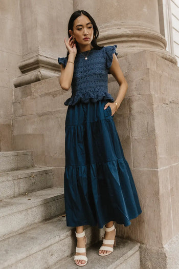 Ruffle sleeves maxi dress in teal 