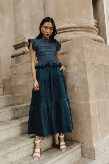 Upper top crochet design maxi dress in teal 