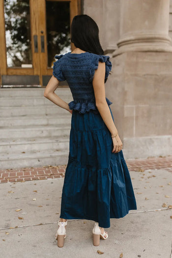 Tiered skirt maxi dress in teal 