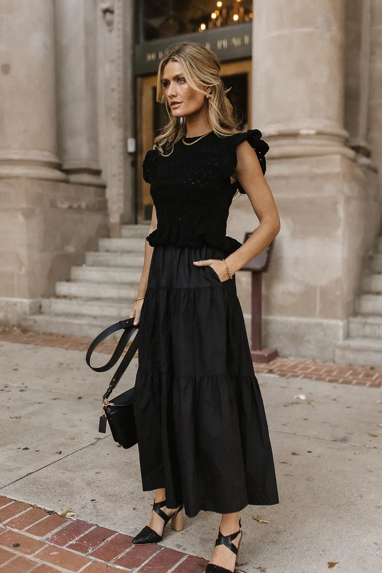 Two front pockets maxi dress in black 