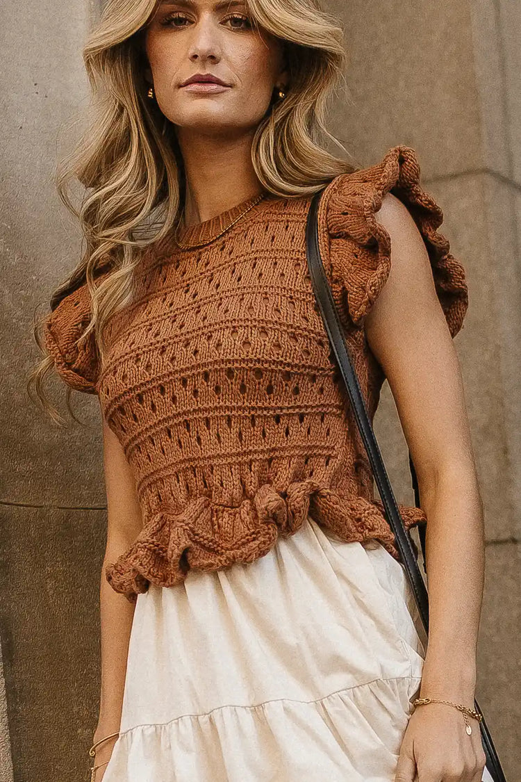 Top crochet design maxi dress in brown 