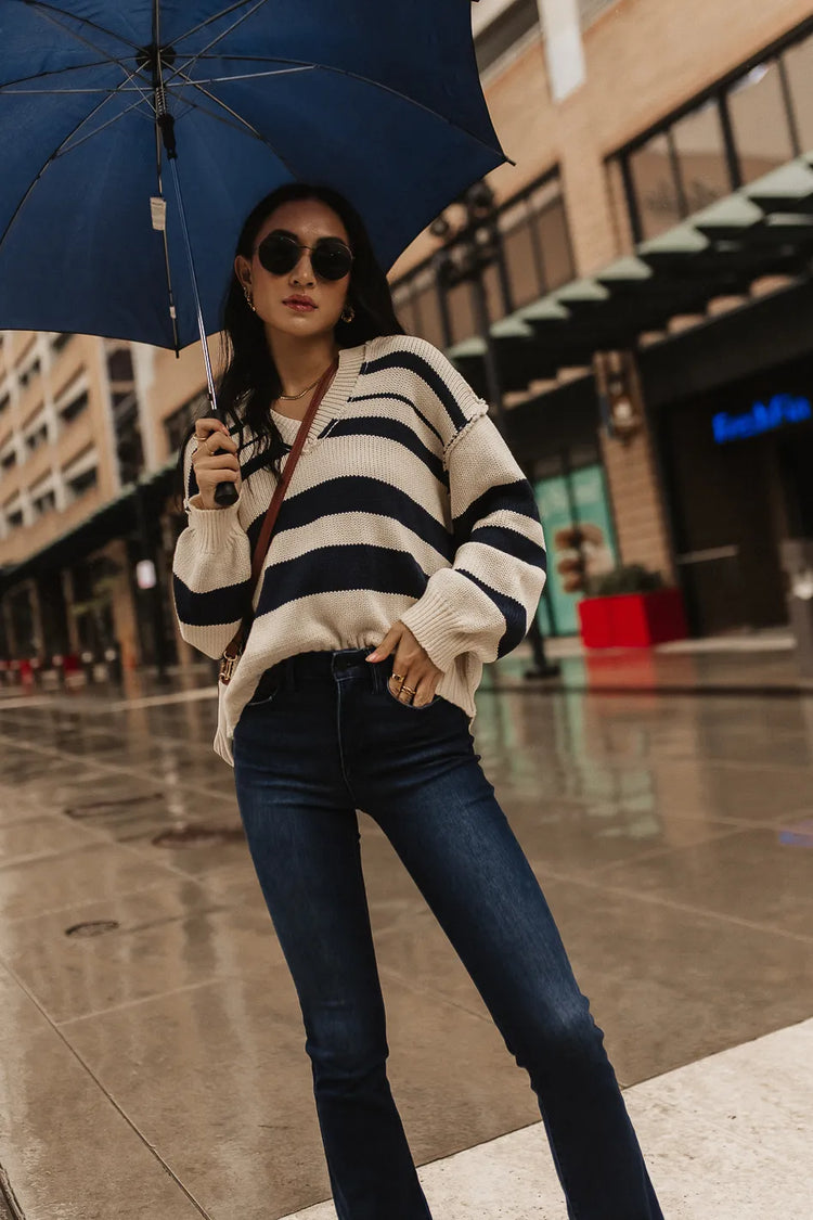 Cream and navy striped sweater 