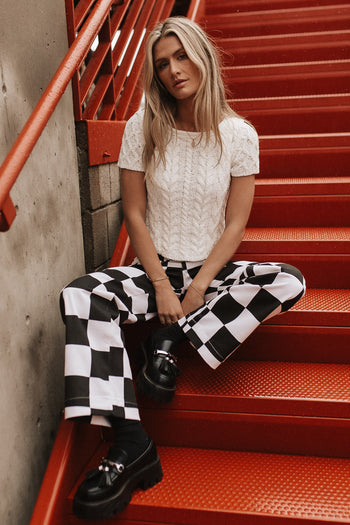 textured knit sweater top in white