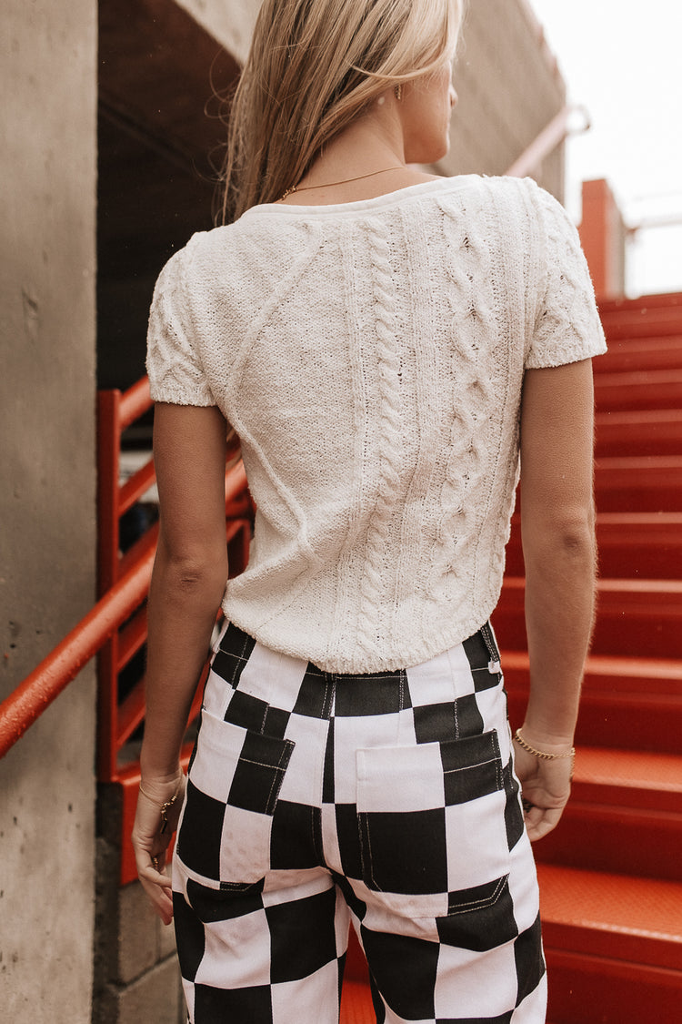 textured short sleeve sweater in white