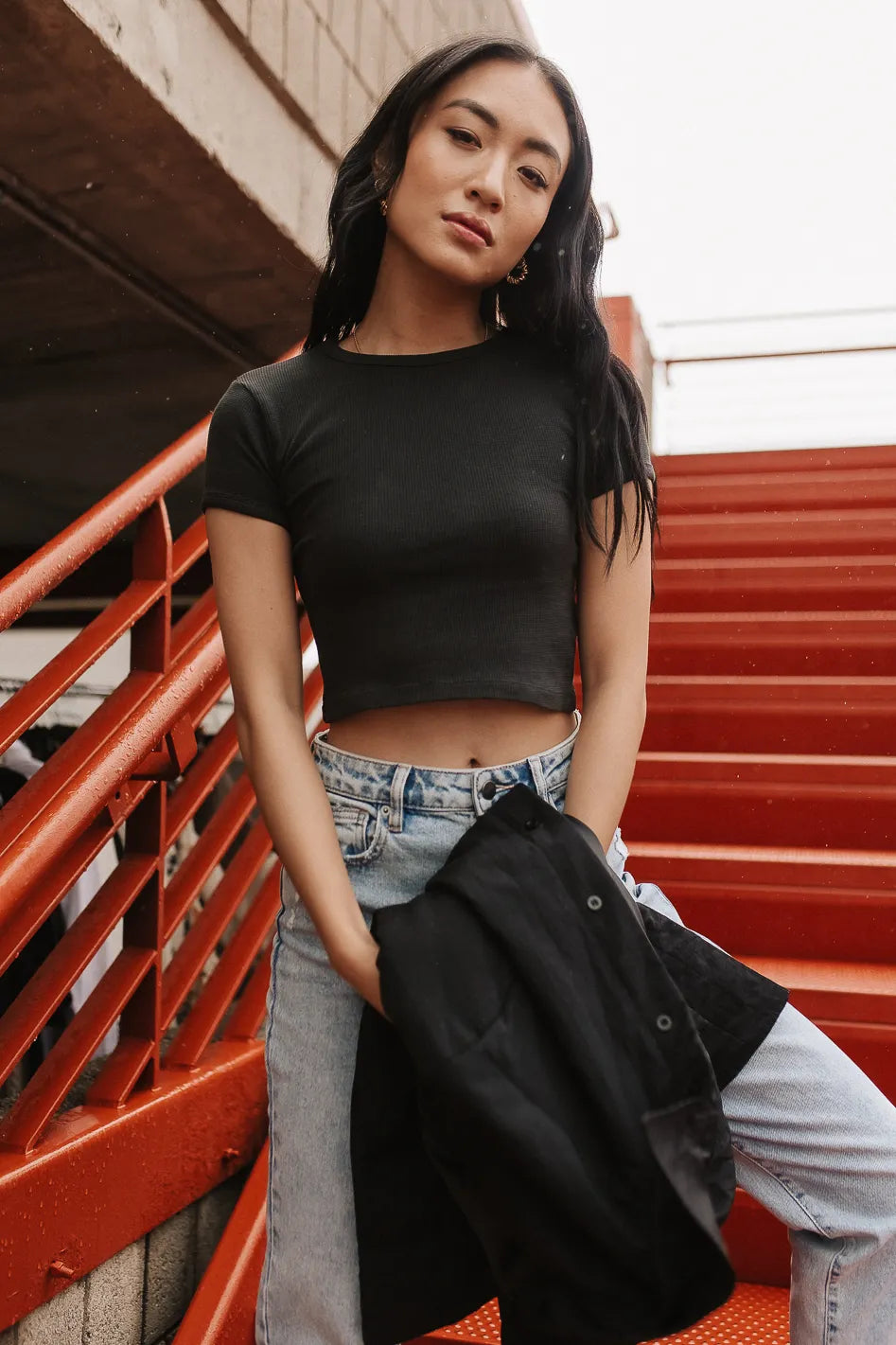 Black knit best sale crop top