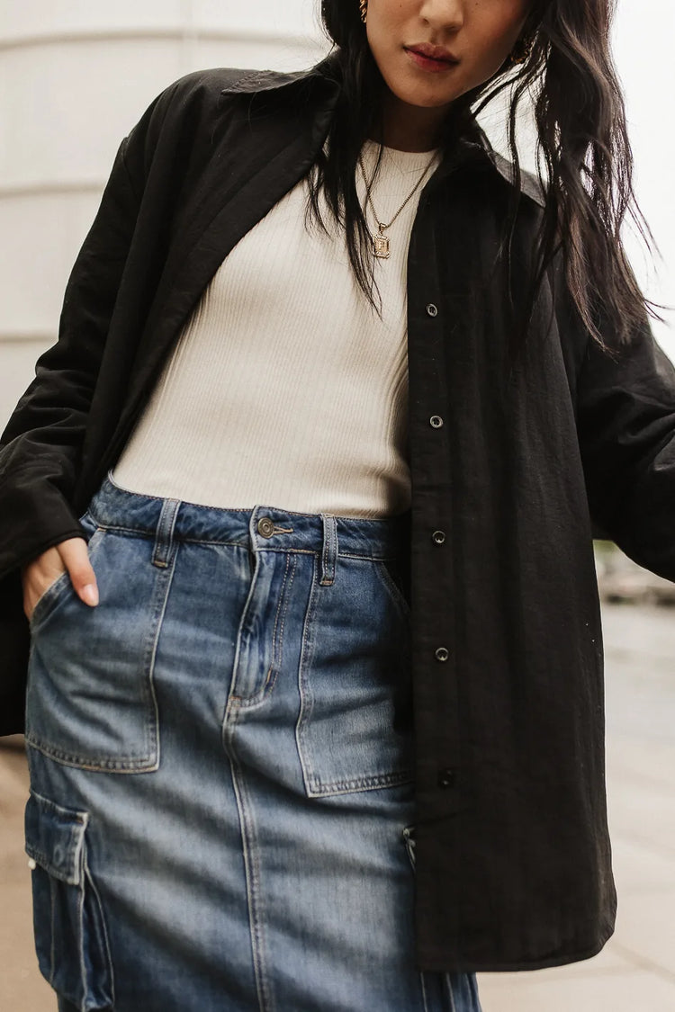 Front button up jacket in black 