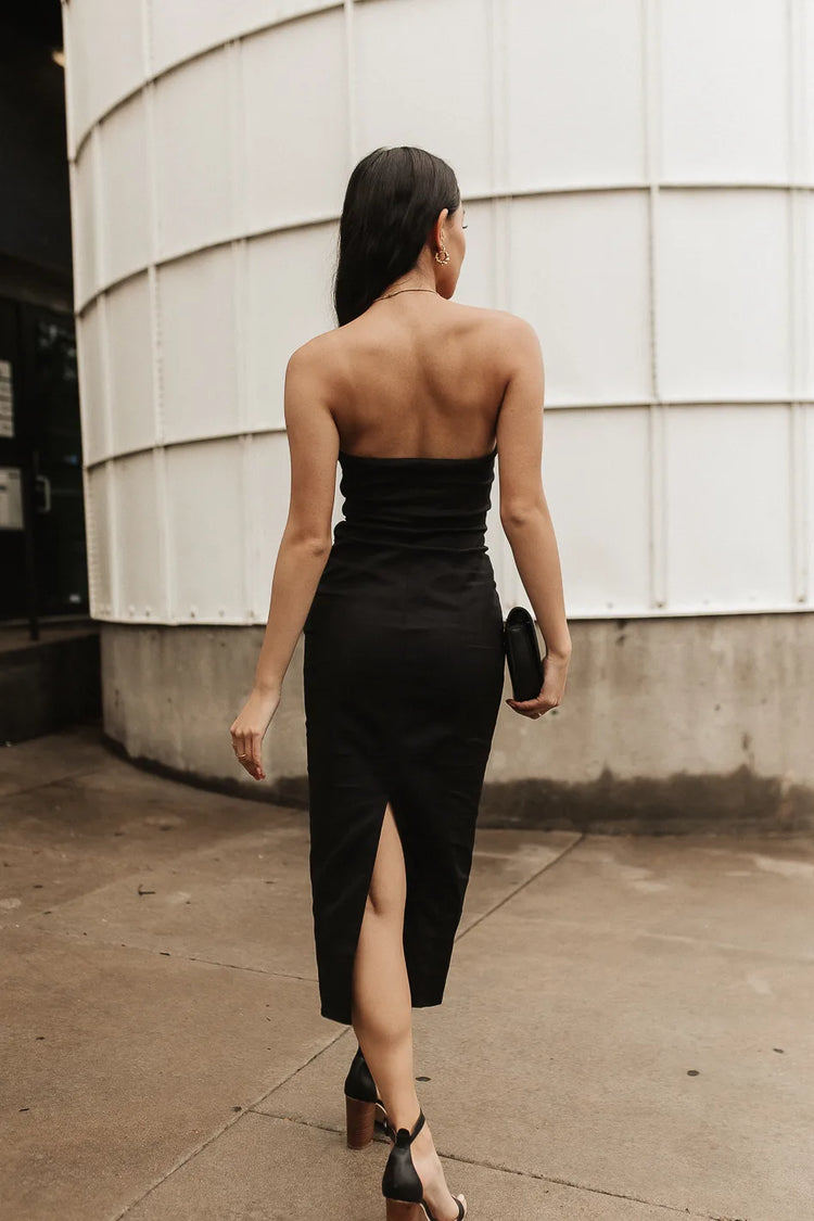 fitted midi dress with back slit 