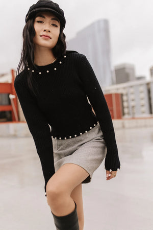 Pearl Embellished Sweater in Black