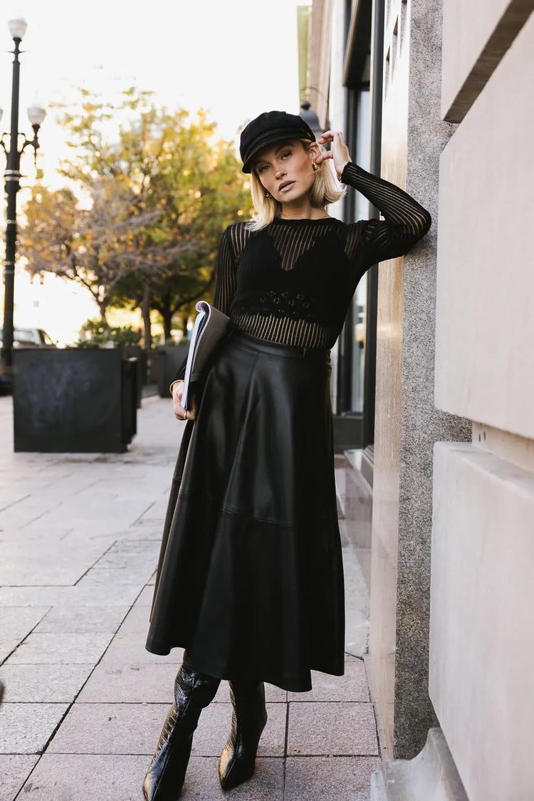 Tiered sales leather skirt