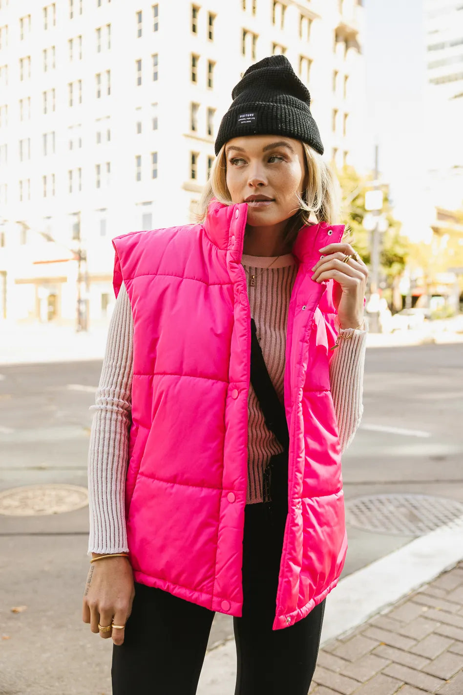 Pink quilted vest womens sales