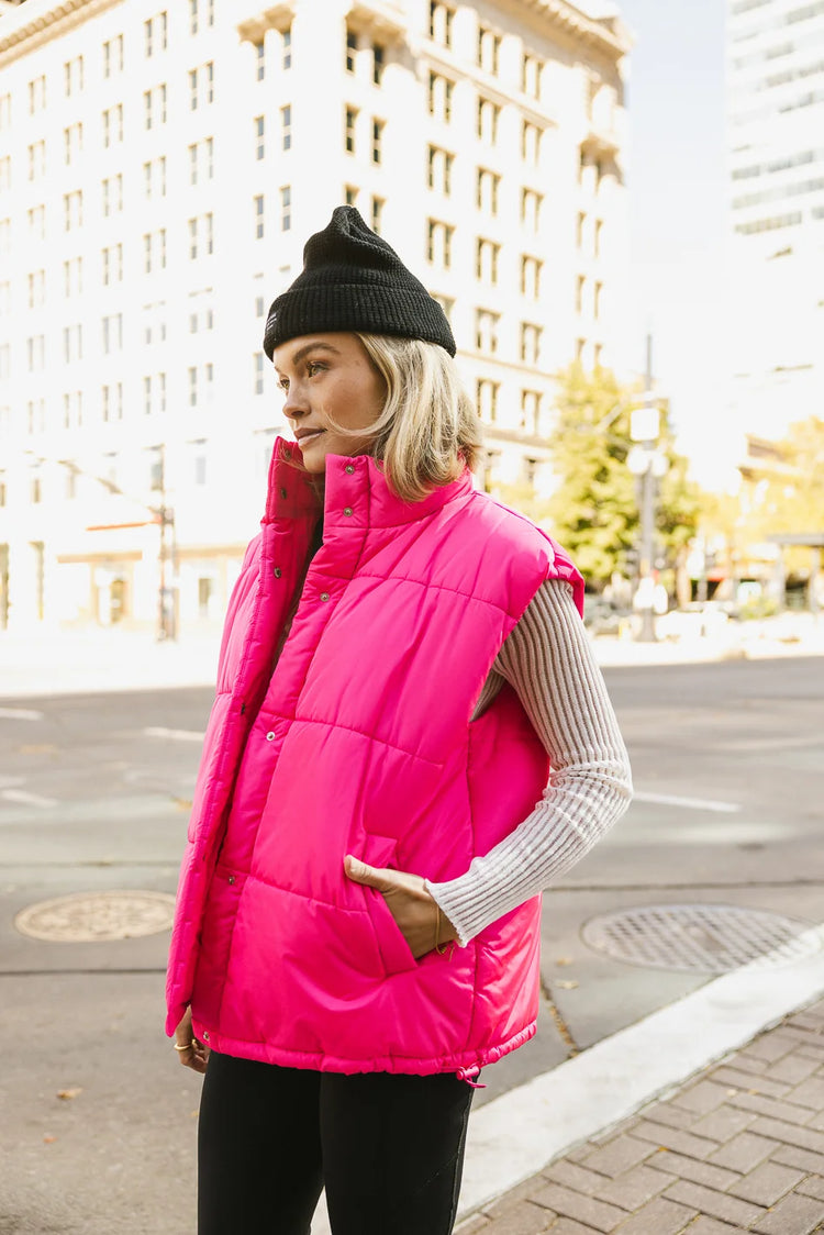 Two pockets puffer vest in pink 