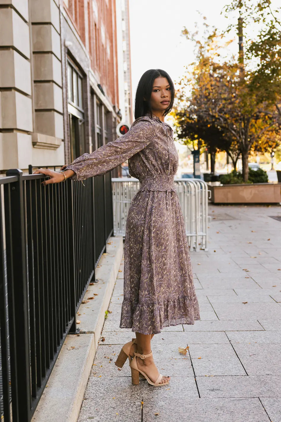 Long sleeve printed maxi on sale dress