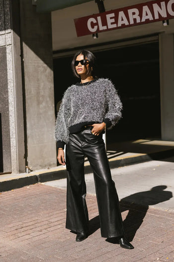 Wide vegan leather pants in black 