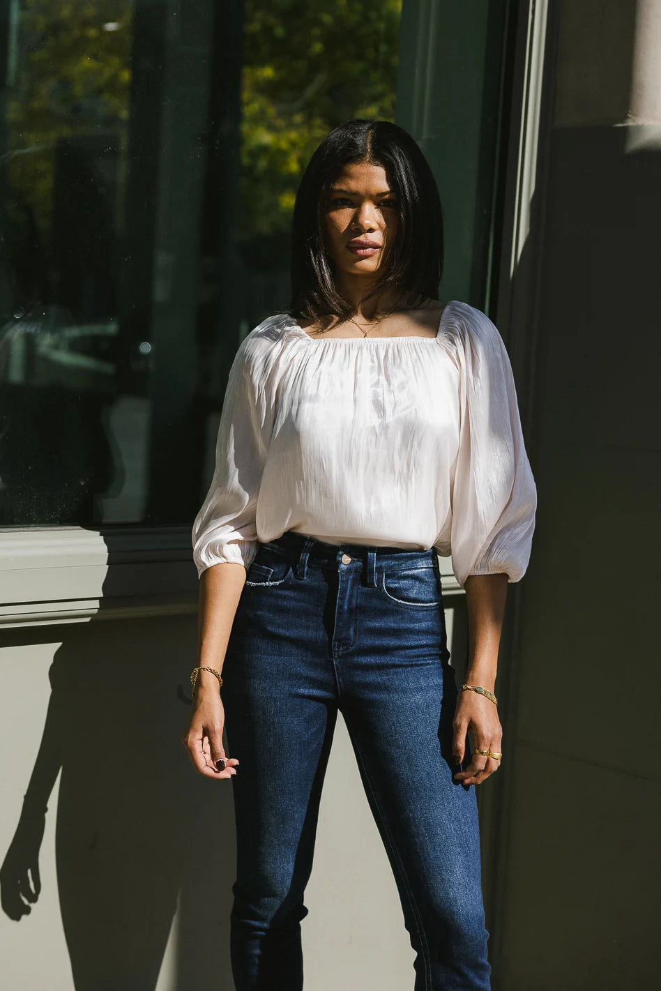 Stevie Plisse Blouse in Cream - FINAL SALE