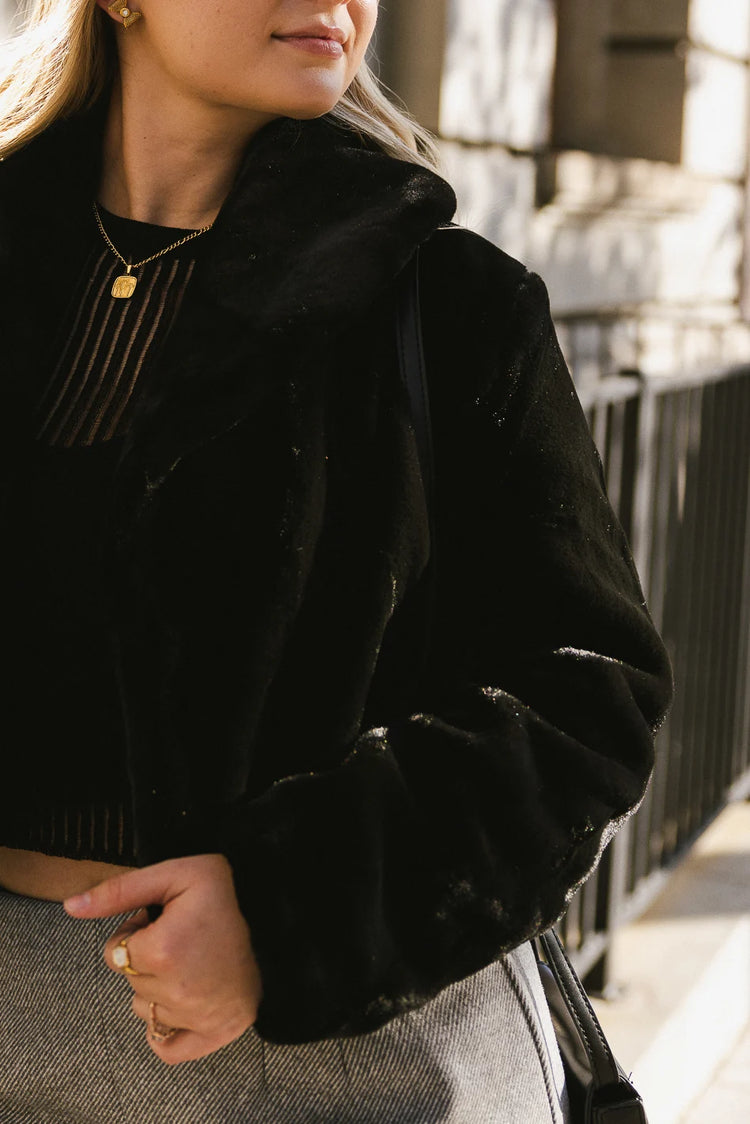 Shawl collared faux fun jacket in black 