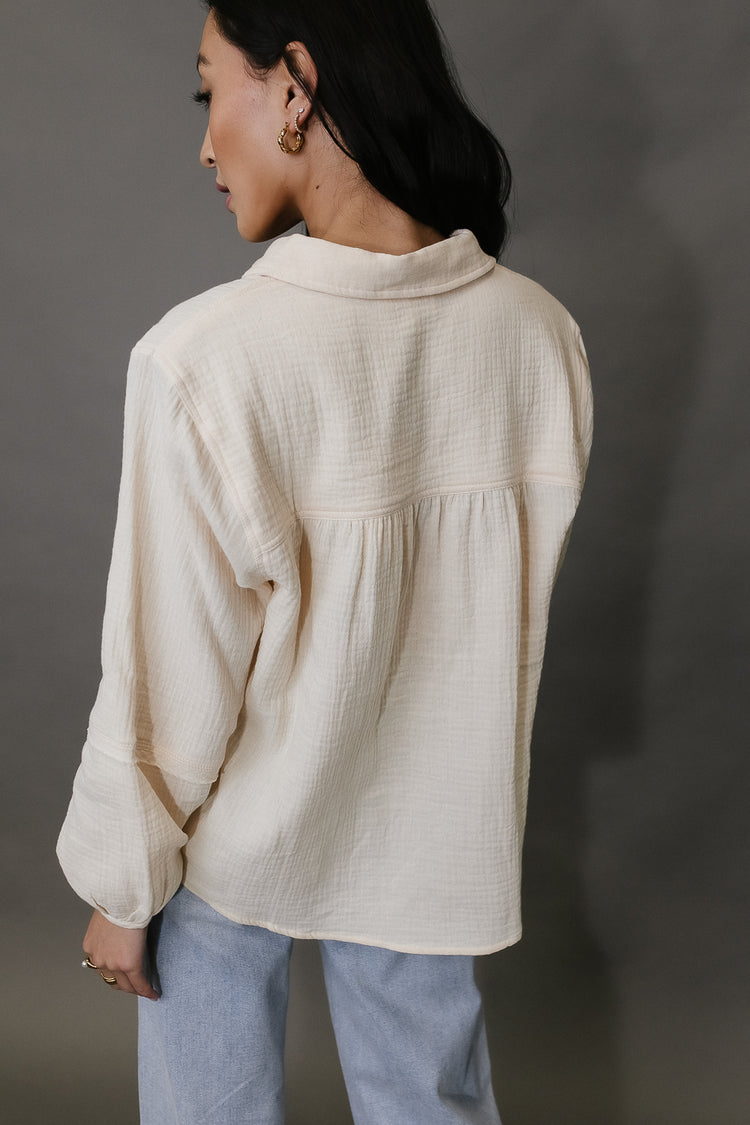 textured long sleeve top with collar