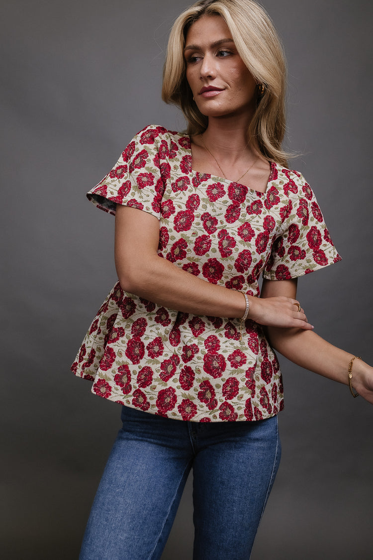 floral print babydoll blouse with short sleeves