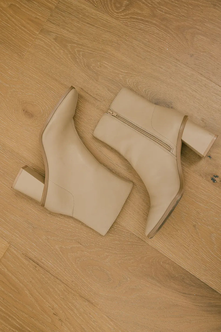 5.5" heel height ankle boots in taupe 