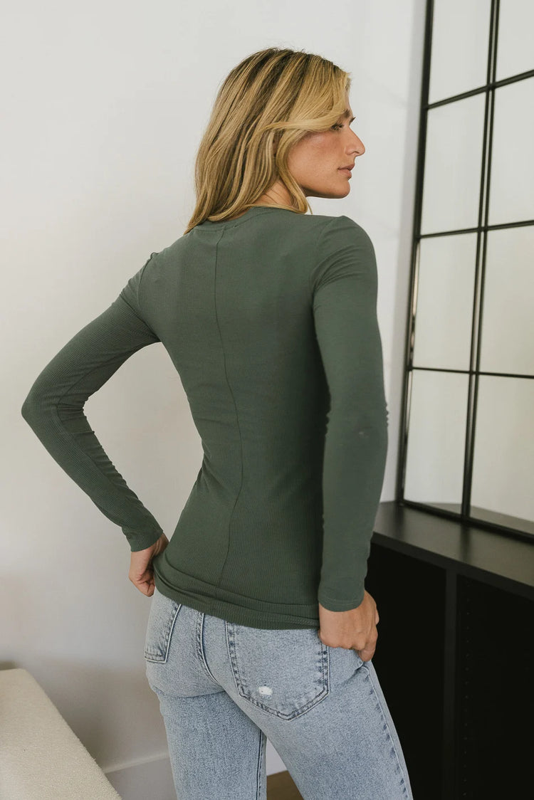 Knit ribbed top in sage 