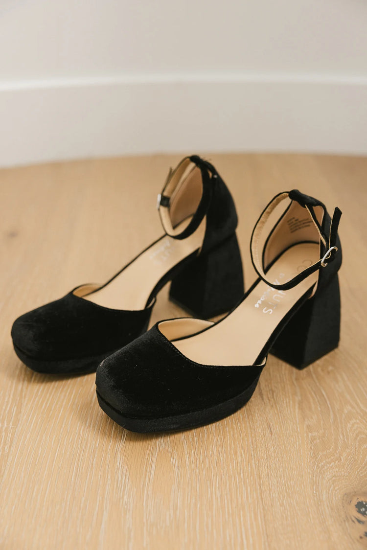 Velvet platform heels in black 